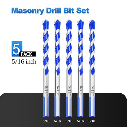 5 Pack 5/16 inch Masonry Drill Bit Set for Concrete,3 Flat Shank,4" Length - size: 5/16 inch（ 5 Pack ）, style: 3 Flat Shank