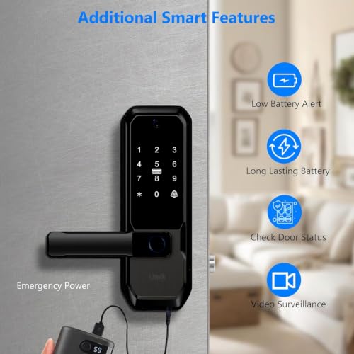 UMIKSMART WiFi Smart Door Lock with Camera, Fingerprint Keypad, App Control - color: Black