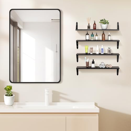 ROMGUAR CRAFT Wood Wall Floating Shelves Set of 4, 23.6" x 6" - Black - color: Black, size: 23.6" x 6"