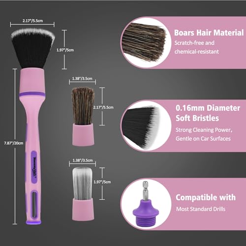 YeewayVeh 3PCS Car Detailing Drill Brush Set, Mixed Detail Brushes, Pink - color: Pink
