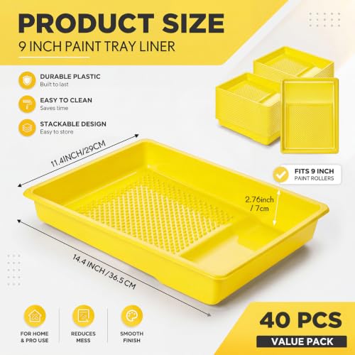 Geelin 40 Pcs 9 Inch Disposable Paint Tray Liner Heavy Duty Plastic Household Paint Pan Trays(Dots, Yellow) - color: Yellow, size: 9 Inch, style: Dots