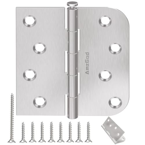Brushed Nickel Door Hinges 4 Inch 3 Pack with Square & 5/8" Radius - color: Brushed Nickel-Square&Round, size: 3 Pack