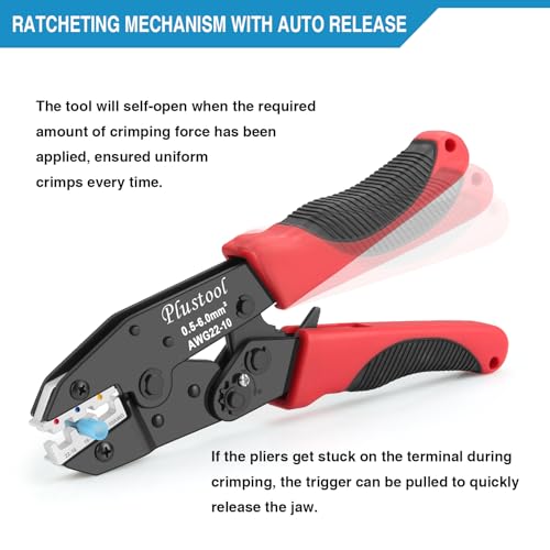 Plustool 6PCS Crimping Tool Set - Ratcheting Wire Crimper - for Heat Shrink, Insulated Nylon, Non-Insulated, Ferrule Terminal, Open Barrel Terminals & Solar Connectors