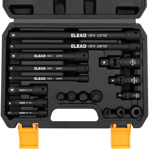 18-Pieces Impact Socket Extension Set: 1/4", 3/8" & 1/2" Drive Socket Extension Bar, Socket Adapter Set, Swivel Universal Joints & Impact Coupler - style: Impact Socket Extension
