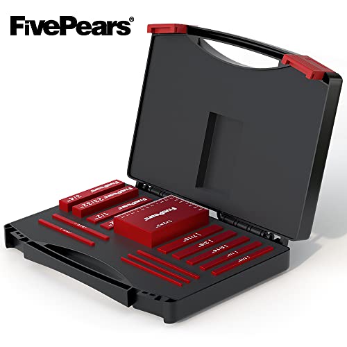 FivePears 15 PCS Gauge Setup Blocks Woodworking Set, Aluminum Precision Measuring Setup Bars for Table Saw Alignment Gauge, Laser Engraved Size Markings Gauge Set Up Blocks for Router Bit Height Gauge