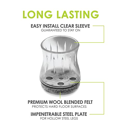 Slipstick GorillaFelt Chair Leg Floor Protectors for Hardwood Floors, Clear Sleeve Felt Pads for Furniture That Stay On, Fits Round & Square Legs, Includes 8 Premium Transparent Chair Socks, CB184 - size: 7/8 Inch - 1-1/8 Inch Sleeve 8 Pack