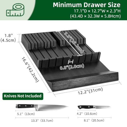 Utoplike Bamboo In-Drawer Knife Block Organizer, Drawer Knife Holder Black - color: Black, size: 16 Holder