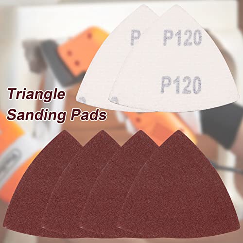 120 Pcs Triangle Sanding Pads, 120 Grits Detail Sander Sandpaper Hook and Loop Sanding Sheet,3-1/8"(80mm) Triangular Sandpaper for 3-1/8" Oscillating Multi Tool, No Holes - size: 120 Grit, style: No Hole