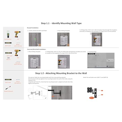 Amazon Basics Full Motion Articulating TV Wall Mount with Tilt Swivel, Extends 16 inches, VESA 200x200, for 12" to 40" TVs, 40 lbs, Black - size: 12" to 40", style: Full Motion Articulating