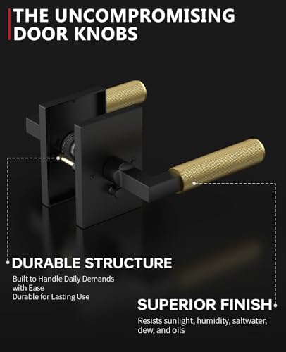 Asidrama 6 Pack Black and Gold Privacy Interior Door Handles - color: Black and Gold