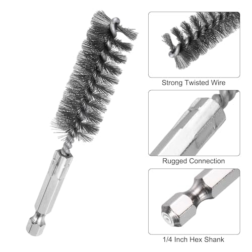HARFINGTON 6Pcs Stainless Steel Bore Brush 18mm Dia 4" Long Cleaning Twisted Wire Brush with Handle 1/4" Hex Shank for Tubes, Ports, Bearings - size: 18mm
