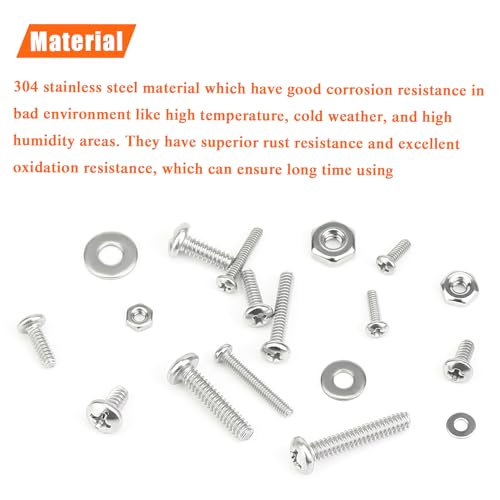 HELIFOUNER 560 Pieces #2-56#4-40#6-32 Phillips Pan Head Machine Screws Nuts Washers Assortment Kit, Coarse Thread, Fully Machine Threaded, 304 Stainless Steel - size: #2-56 / #4-40 / #6-32, style: Phillips Pan Head