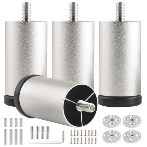 4 Pack Bed Support Legs 3 Inch Silver Furniture Cabinet Metal Legs Replacement Screw in M8 Couch Feet Dresser Foot Desk Leg Cylinder Aluminum Alloy - color: Silvery, size: 3 inch(4pcs)