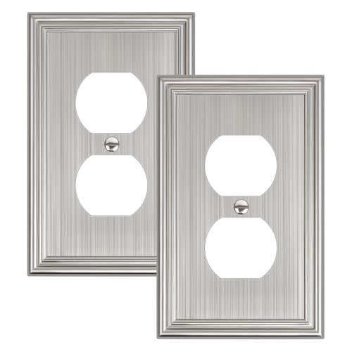 2-Pack Zinc Alloy Single Duplex Outlet Cover Plate, Solid Receptacle Cover - color: Brushed Nickel, size: 1 Duplex 2PK
