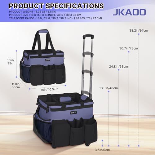 JKAOO Large Rolling Cleaning Caddy Bag with Detachable Trolley, Denim Blue - color: Denim Blue