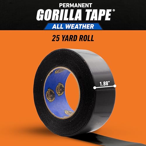 Gorilla All Weather Duct Tape, Black, 1.88" x 25 yd | UV Resistant | Waterproof | For Outdoor Repairs | 2-Pack, Pack of 6 - size: 12 - Pack