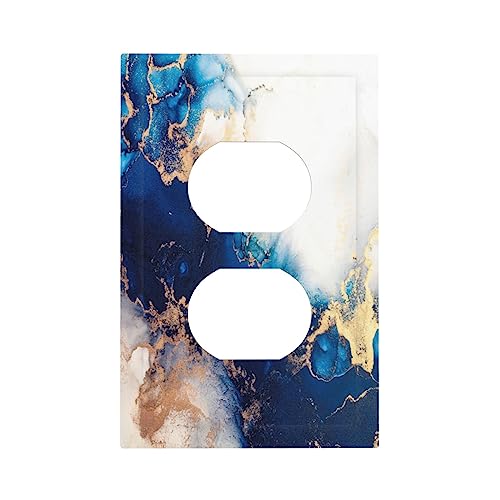 Art Marble Abstract 1 Gang Duplex Device Wall Plate Cover Outlet Light Switch Cover Blue And Gold Fluid Electrical Faceplate Switchplate for Bedroom Bathroom - color: Blue And Gold Fluid Art Marble Abstract, size: 1 Gang Duplex Wall Plate