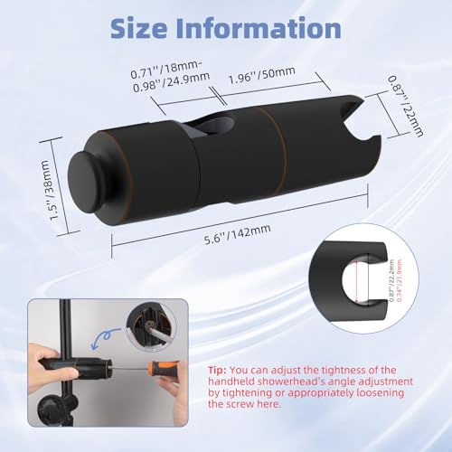 Hibbent Adjustable Shower Head Holder for Slide Bar, Universal 18.5-25mm Handheld Showerhead Bracket, Sprayer Holder with Hanging Design for Bathroom Shower, No Drill Installation, Oil-Rubbed Bronze - style: Oil Rubbed Bronze