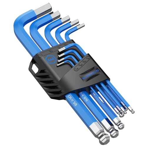 9 pcs SAE Hex Key Set 1/16 to 3/8 inch, Imperial Allen Wrench with Long Arm Ball and Flat End Visible coding for Bike Repair, Automotive and Home DIY - size: 9PCS SAE Allen Wrench Set