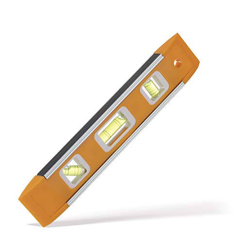LAND 9 Inch Magnetic Torpedo Level with 3 Bubbles (Horizontal, Vertical, 45°) - Shock-Resistant ABS Frame, Heavy-Duty Magnetic Base, Bright Orange for Construction, Woodworking