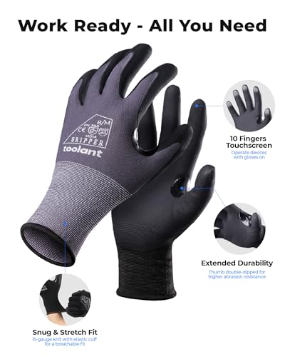 toolant Microfoam Nitrile Work Gloves with Grip, 6 Pairs, Black, Large - color: Black-6pairs, size: Large