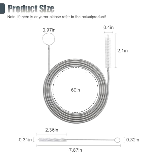 Long Drain Wire Brush, 60 Inch Flexible Pipe Tube Brush, Nylon Stainless Steel Sunroof Drain Cleaning Tool & Straw Cleaning Brush for Home, Kitchen, Fish Tank, Water Pump Accessories