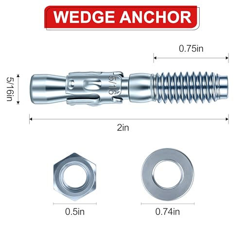 5/16 x 2 in Wedge Anchors 12 pcs Galvanized Concrete Anchors - size: 5/16 x 2In