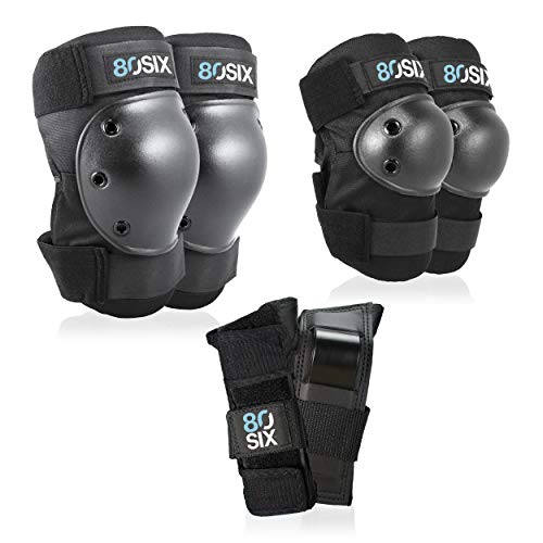 80SIX Multi-Sport Pad Set– Protective Gear for Skateboarding, Biking, Roller Skating, and Scooter - color: Black, size: 5+ Junior/X-Small