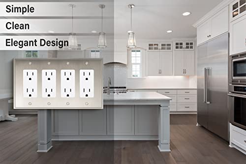 Henne Bery Soft Modern Decorative Wall Plate Switch Plate Outlet Cover (Quad Decorator, Satin Nickel) - style: Quad Decorator