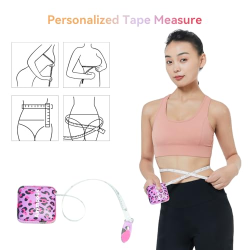 Mini Retractable Soft Tape Measure for Sewing, Cloth, Fabric & Body Measurements Measuring Tape for Body Measurements - color: Pink leopard print