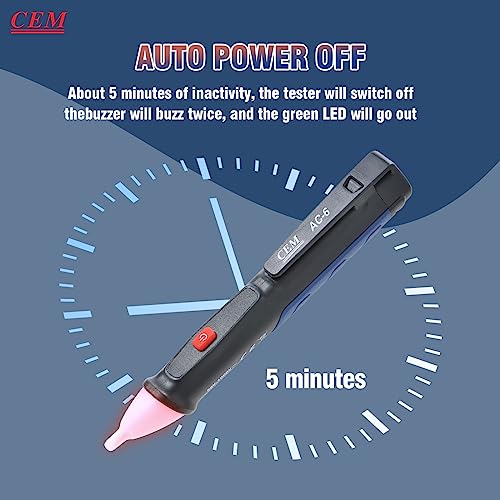 Voltage Tester,CEM AC-6 Non-Contact Voltage Detector,Electrical Tester,AC,LCD Display in Percentage,Buzzer Alarm,Live Wire Tester,Wire Breakpoint Finder - Black-Built-in/External Battery (Random)