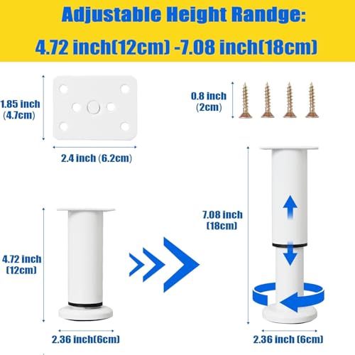 Adjustable Metal Cabinet Support Legs 4-7 In, White Furniture Feet Set of 6 - color: White, size: (6Pcs) 4.72-7.48 inch