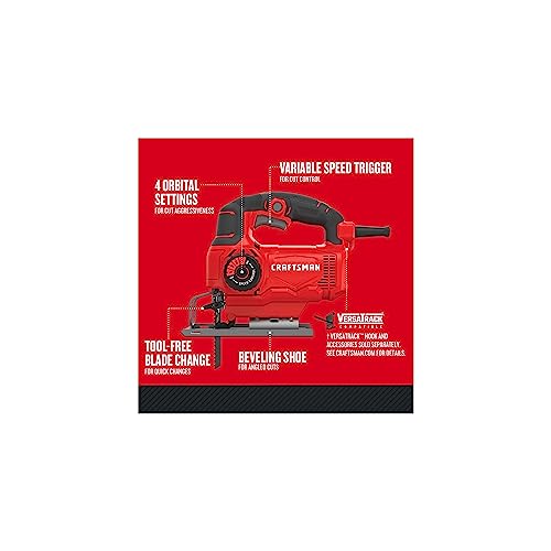 CRAFTSMAN Jig Saw, 4 Orbital Settings, Up to 3,000 SPM, 5 Amp, Corded (CMES610)