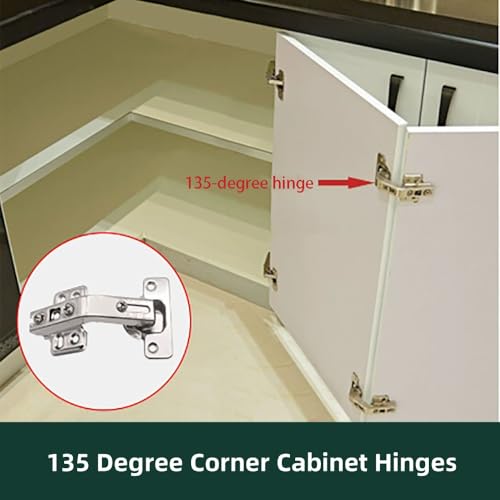 BADALU 135° Lazy Susan Corner Cabinet Hinges - Concealed, 3D Adjustable, Replacement for Cupboards, 2 Pack - style: 135 Degree Full Overlay 2pcs