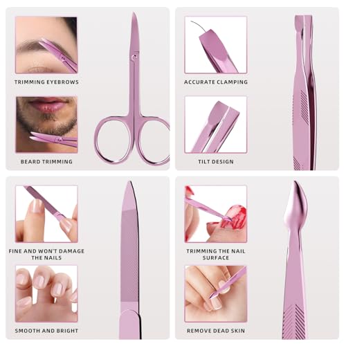 Manicure Set, Stainless Steel Nail Clipper Set with Travel Case - color: Rose Purple