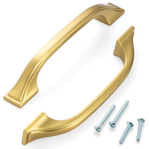 3-3/4 Inch Brushed Gold Cabinet Pulls Arch Handles 10 Pack P2409 - color: Brushed Gold, size: 3-3/4" Hole Centers-10 Pcs