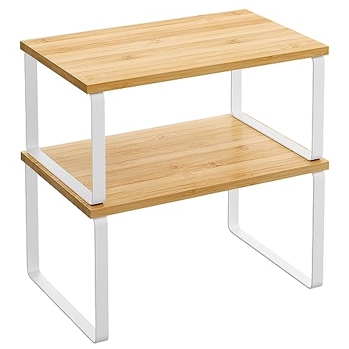 SONGMICS Cabinet Organizer Shelf, Set of 2 Spice Rack, Kitchen Storage - color: Cloud White + Natural Beige, size: 11.7"w
