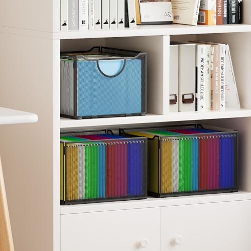 EasyPAG Hanging File Folders Organizer, Black Mesh Filing Crate, Stackable File Folder Storage Box, Desktop Document Holder for Letter Size Papers