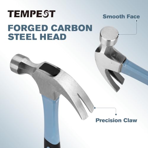 TEMPEST 2-Piece Claw Hammer Set, 16 oz General Purpose & 8 oz Stubby Mini Hammer, Drop-Forged Carbon Steel, Non-Slip Handle, Curved Claw Hammer Set for Construction, Woodworking & Home Repair