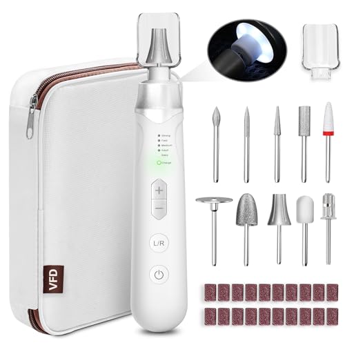 Electric Nail File Drill 2000 mAh Cordless Rechargeable Nail Filer LED Lamp - color: Silver