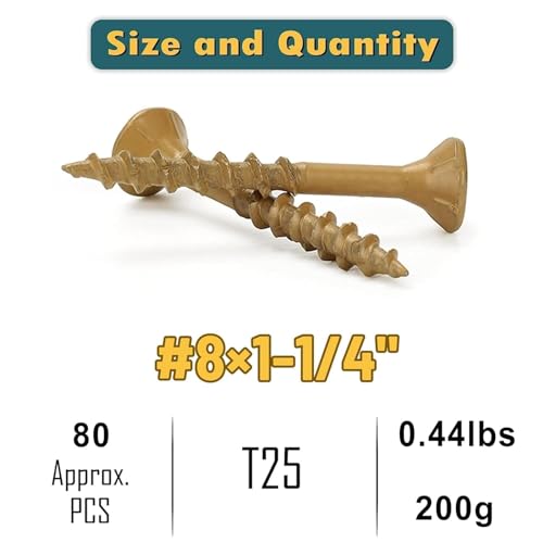 WELLOCKS #8 x 1-1/4 in Tan Deck Screws, 0.44 lbs Trial Size - size: #8×1-1/4", style: Trial size 0.44LBS