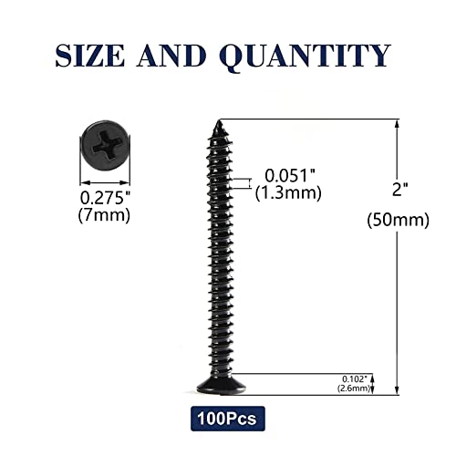 #6 x 2" Wood Screw 100Pcs 18-8 (304) Stainless Steel Screws Flat Head Phillips Fast Self Tapping Drywall Screws Black Oxide by SG TZH - size: #6 x 2"