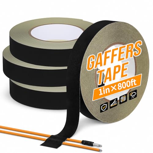 4 Pack Gaffers Tape, 1 in x 66 Yard Acetate Cloth Fabric Tape 0.2 mm Thick Black Electrical Wire Harness Insulation Tapes, Heat Resistant for Wire Wrap, Splicing, Multipurpose