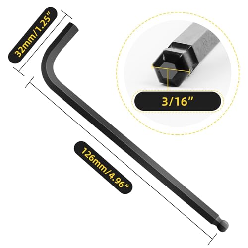 3/16" Allen Wrench Set with Ball End Hex Key 6PCS Metric Size - size: 4.76 mm, style: Long
