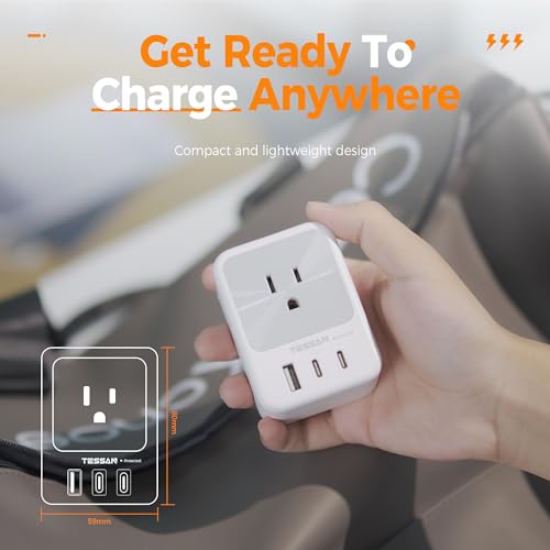 TESSAN Surge Protector Wall Outlet Extender, Multi Plug Outlet Splitter - color: Grey, size: 1 USB-A+2 USB-C
