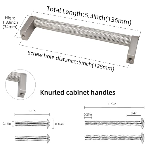 10 Pack 5 inch(128mm) Brushed Satin Nickel Kitchen Cabinet Handles Knurled Cabinet Pulls Silver Drawer Pulls Kitchen Cabinet Hardware Handles Drawer Pulls Dresser Handles - color: Brushed Satin Nickel, size: 5" Hole Center（128mm）