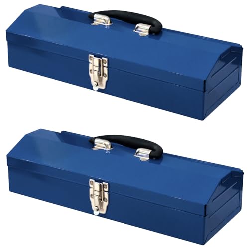 2PACK Portable Tool Box, Metal Tool Box, 4 Non-Slip Foot Pads, Ideal for Trailer, Mechanic, DIY-ers, Car Toolbox, Workshops, Garages, Repair Shops,Blue - size: 2P-16.7in-Blue