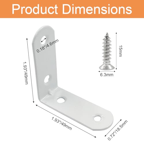White Corner Brace L Bracket, 20 Pcs, 1.9" x 1.9" x 0.73" | 50 x 50 x 1.5mm, Iron Right Angle Brackets, Metal Joint, For Tables, Furniture, Shelves, With Screws - style: 1.9" - 50mm