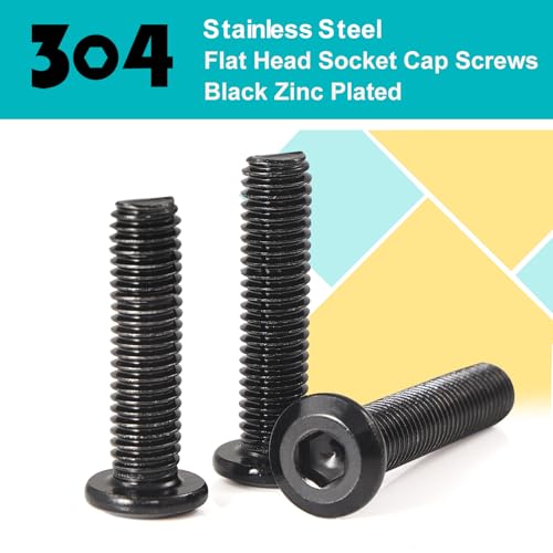 M8 x 50mm 15Pcs Flat Head Hex Socket Cap Screws, 304 Stainless Steel 18-8, Black Zinc Plated, Connection Furniture Bolts, Full Thread - size: M8 x 50mm(15PCS)