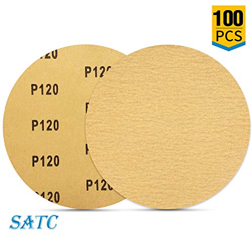S SATC 100 PCS PSA Sanding Discs 6 Inch Adhesive Backed Sandpaper 120 Grit Sander Attachment for Drill Self Stick Aluminum Oxide Round Automotive Sandpaper with Sticky Back - style: 120 Grit